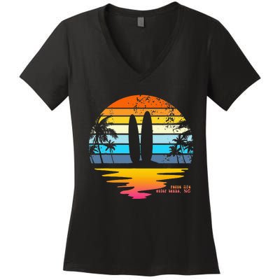 Outer Banks NC Retro Beach Surfing Pogue Life Outer Banks Women's V-Neck T-Shirt