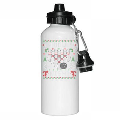 Oh Bowly Night Bowling Ugly Christmas Sweater Party Gift Funny Gift Aluminum Water Bottle