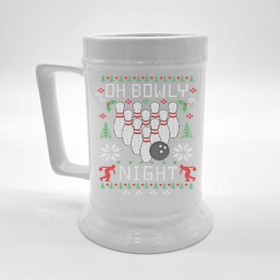 Oh Bowly Night Bowling Ugly Christmas Sweater Party Gift Funny Gift Beer Stein