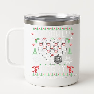 Oh Bowly Night Bowling Ugly Christmas Sweater Party Gift Funny Gift 12 oz Stainless Steel Tumbler Cup