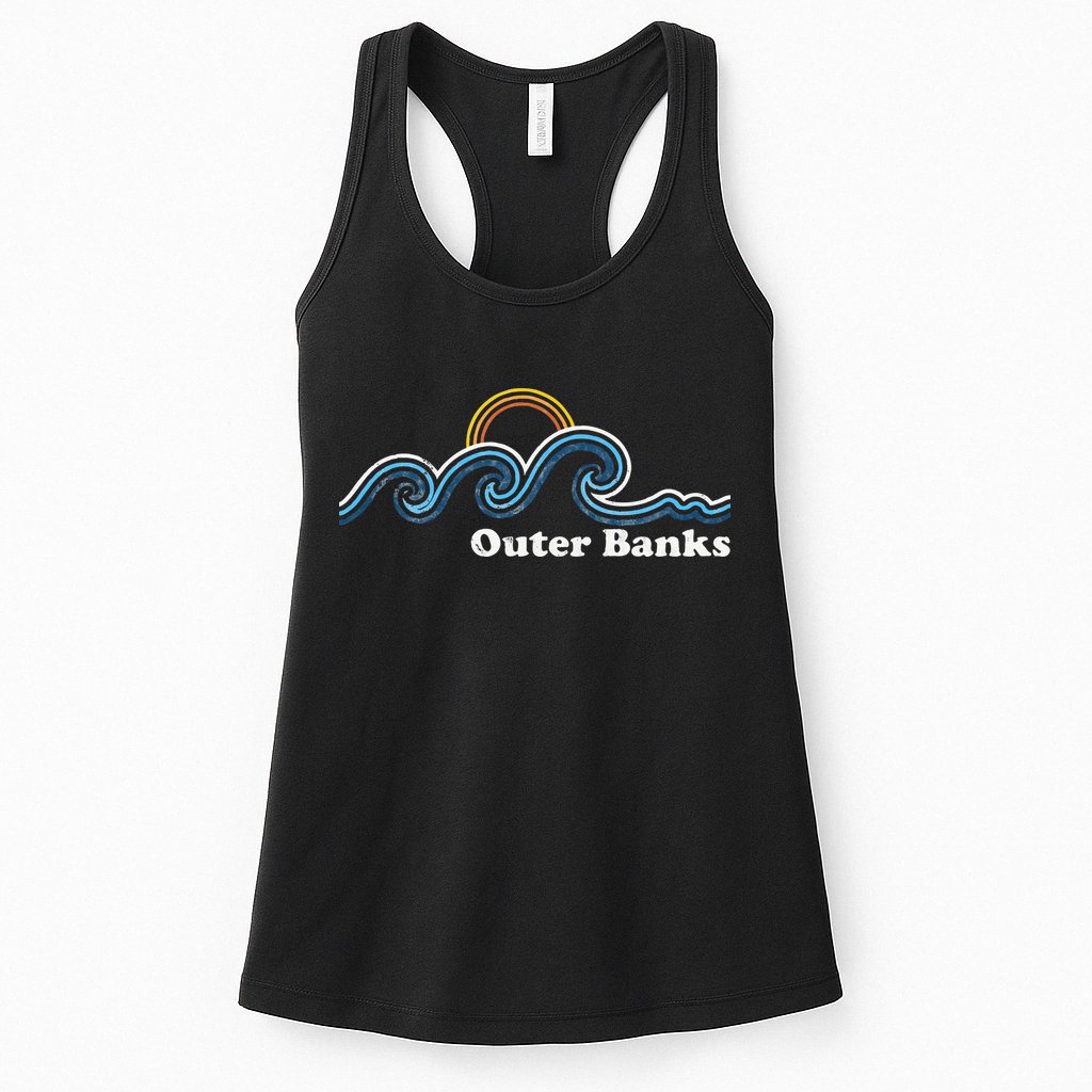 Outer Banks North Carolina Sufing Waves Sunset Beach Vintage Womens Tank Top