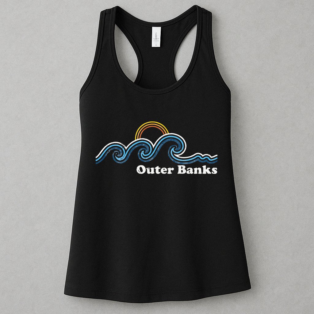 Outer Banks North Carolina Sufing Waves Sunset Beach Vintage Womens Tank Top