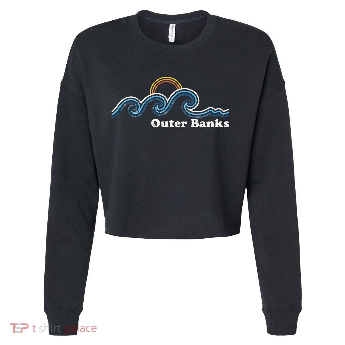 Outer Banks North Carolina Sufing Waves Sunset Beach Vintage Cropped Pullover Crew