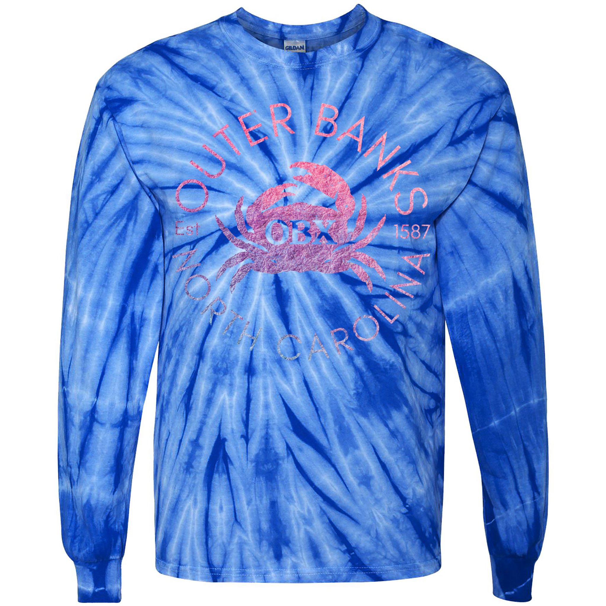 Outer Banks North Carolina Obx Crab Beach Summer Vintage Gift Tie-Dye Long Sleeve Shirt
