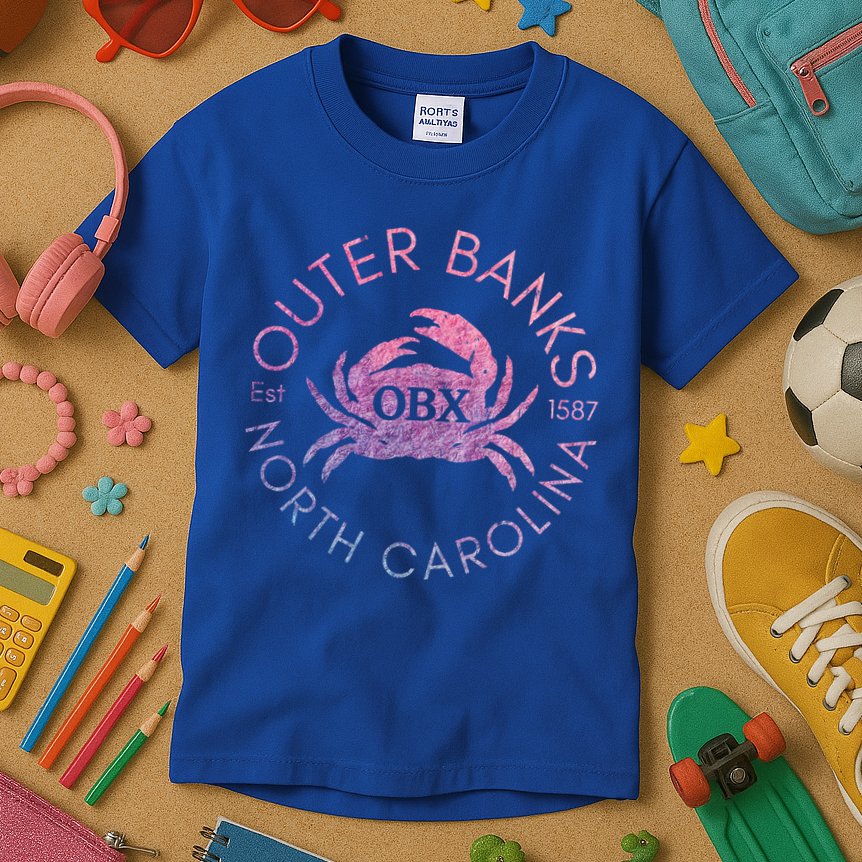 Outer Banks North Carolina Obx Crab Beach Summer Vintage Gift Kids T-Shirt