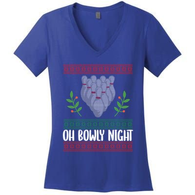 Oh Bowly Night Ugly Christmas Bowling Party Xmas Bowler Gift Women's V-Neck T-Shirt