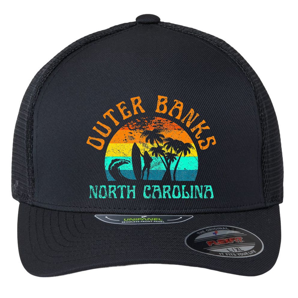Outer Banks North Carolina Surf Beach Surfer OBX NC Flexfit Unipanel Trucker Cap
