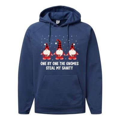 One By One The Gnomies Steal My Sanity Christmas Gnome Love Gift Performance Fleece Hoodie