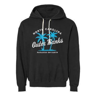 Outer Banks OBX North Carolina NC Vintage Retro palm trees Garment-Dyed Fleece Hoodie