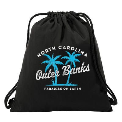Outer Banks OBX North Carolina NC Vintage Retro palm trees Drawstring Bag