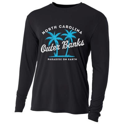 Outer Banks OBX North Carolina NC Vintage Retro palm trees Cooling Performance Long Sleeve Crew