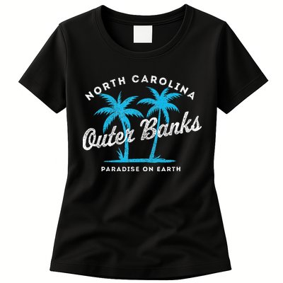 Outer Banks OBX North Carolina NC Vintage Retro palm trees Womens T-Shirt