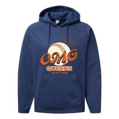 Omg Baseball Queens New York Performance Fleece Hoodie