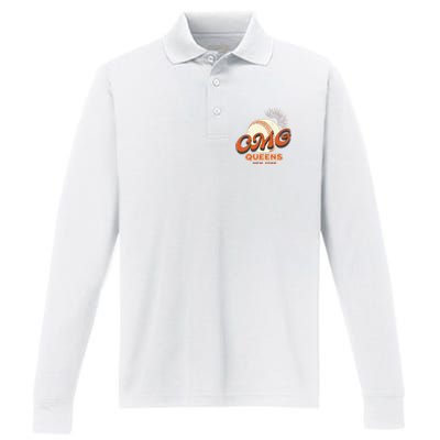 Omg Baseball Queens New York Performance Long Sleeve Polo