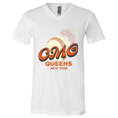 Omg Baseball Queens New York V-Neck T-Shirt