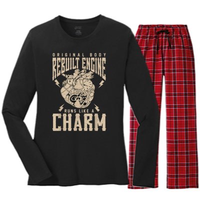 Original Body Rebuilt Engine Runs Like A Charm Open Heart Women's Long Sleeve Flannel Pajama Set 