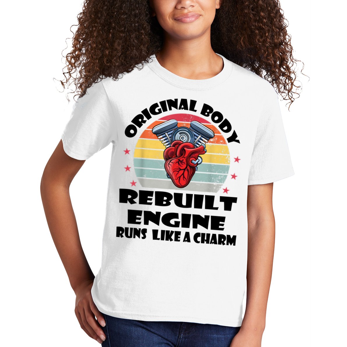 Original Body Rebuilt Engine Runs Like A Charm Car Engine Heart Kids T-Shirt