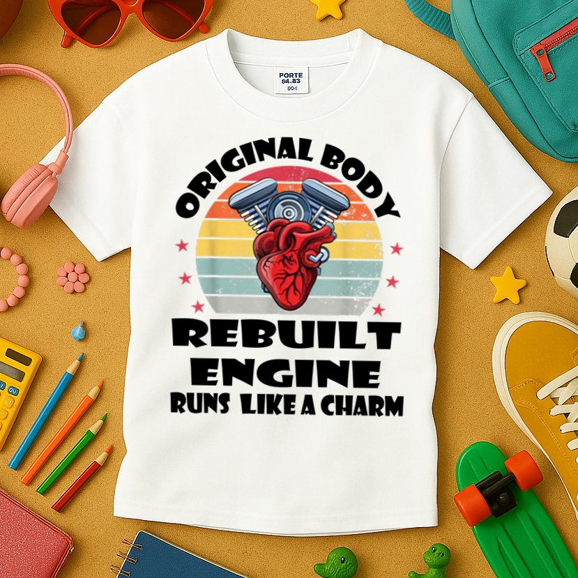 Original Body Rebuilt Engine Runs Like A Charm Car Engine Heart Kids T-Shirt