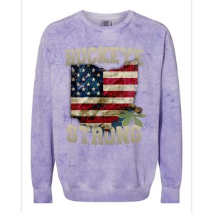 Ohio Buckeye Strong Ohio Usa Flag Overlay Gift Colorblast Crewneck Sweatshirt