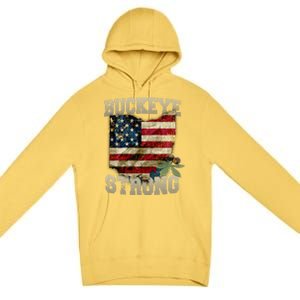 Ohio Buckeye Strong Ohio Usa Flag Overlay Gift Premium Pullover Hoodie