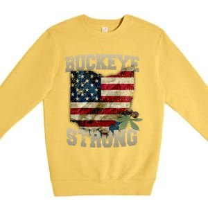 Ohio Buckeye Strong Ohio Usa Flag Overlay Gift Premium Crewneck Sweatshirt