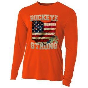 Ohio Buckeye Strong Ohio Usa Flag Overlay Gift Cooling Performance Long Sleeve Crew