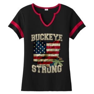 Ohio Buckeye Strong Ohio Usa Flag Overlay Gift Ladies Halftime Notch Neck Tee