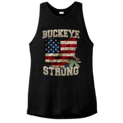 Ohio Buckeye Strong Ohio Usa Flag Overlay Gift Ladies PosiCharge Tri-Blend Wicking Tank