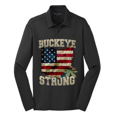 Ohio Buckeye Strong Ohio Usa Flag Overlay Gift Silk Touch Performance Long Sleeve Polo