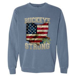 Ohio Buckeye Strong Ohio Usa Flag Overlay Gift Garment-Dyed Sweatshirt