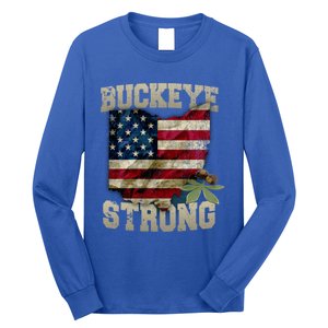 Ohio Buckeye Strong Ohio Usa Flag Overlay Gift Long Sleeve Shirt