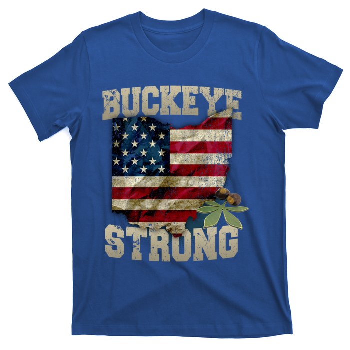 Ohio Buckeye Strong Ohio Usa Flag Overlay Gift T-Shirt