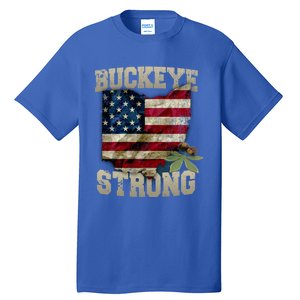 Ohio Buckeye Strong Ohio Usa Flag Overlay Gift Tall T-Shirt