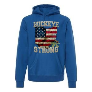 Ohio Buckeye Strong Ohio Usa Flag Overlay Gift Premium Hoodie