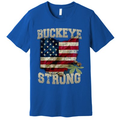 Ohio Buckeye Strong Ohio Usa Flag Overlay Gift Premium T-Shirt