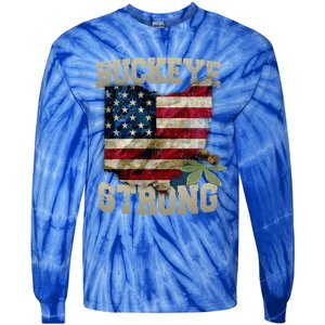 Ohio Buckeye Strong Ohio Usa Flag Overlay Gift Tie-Dye Long Sleeve Shirt