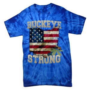 Ohio Buckeye Strong Ohio Usa Flag Overlay Gift Tie-Dye T-Shirt