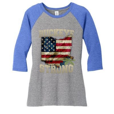 Ohio Buckeye Strong Ohio Usa Flag Overlay Gift Women's Tri-Blend 3/4-Sleeve Raglan Shirt