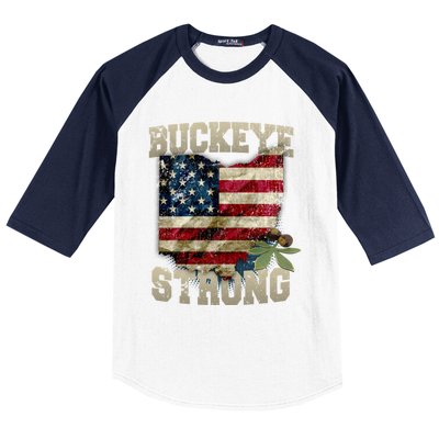 Ohio Buckeye Strong Ohio Usa Flag Overlay Gift Baseball Sleeve Shirt