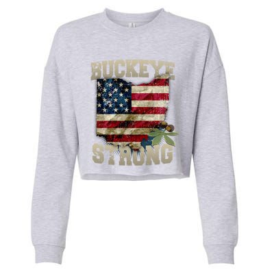 Ohio Buckeye Strong Ohio Usa Flag Overlay Gift Cropped Pullover Crew