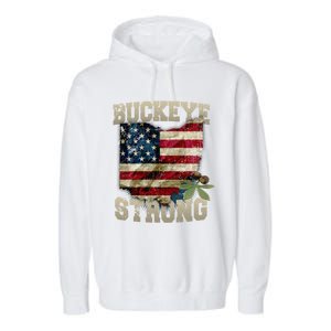 Ohio Buckeye Strong Ohio Usa Flag Overlay Gift Garment-Dyed Fleece Hoodie