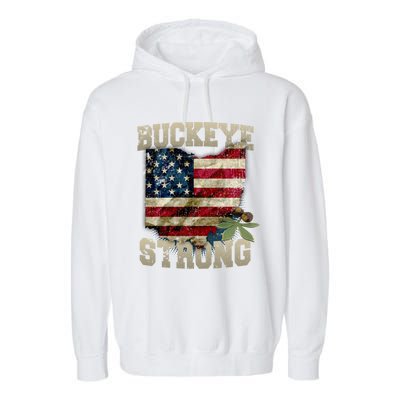 Ohio Buckeye Strong Ohio Usa Flag Overlay Gift Garment-Dyed Fleece Hoodie