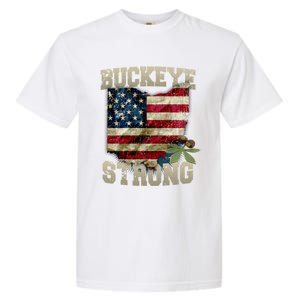 Ohio Buckeye Strong Ohio Usa Flag Overlay Gift Garment-Dyed Heavyweight T-Shirt