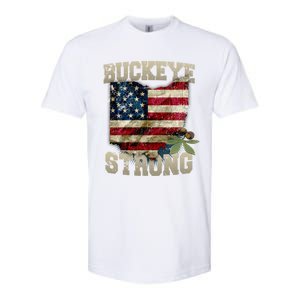 Ohio Buckeye Strong Ohio Usa Flag Overlay Gift Softstyle CVC T-Shirt