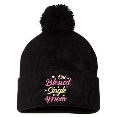 One Blessed Single Mom T Pom Pom 12in Knit Beanie