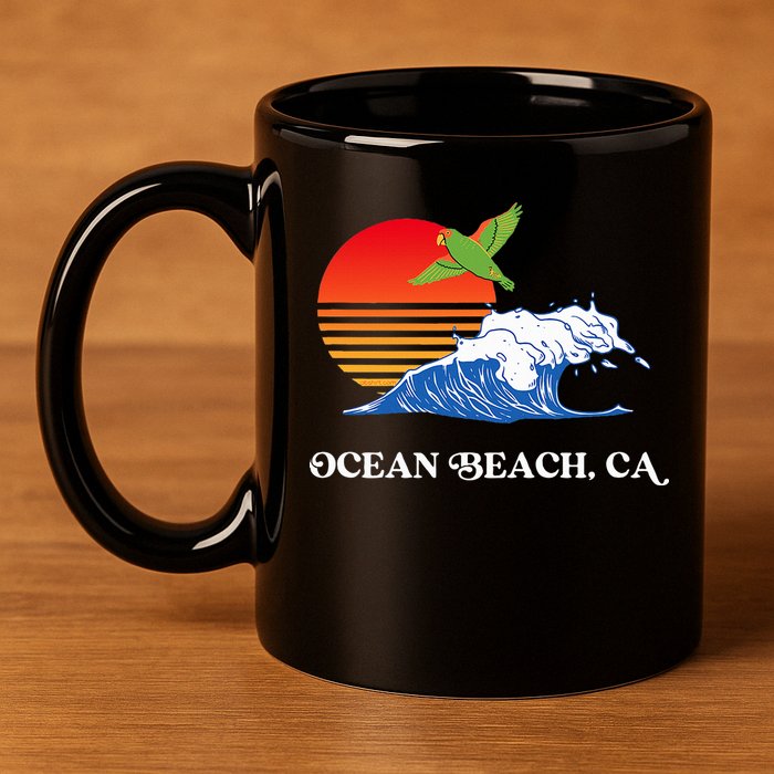 Ocean Beach San Diego California Sunset Ob Parrot 11oz C Handle Ceramic Mug