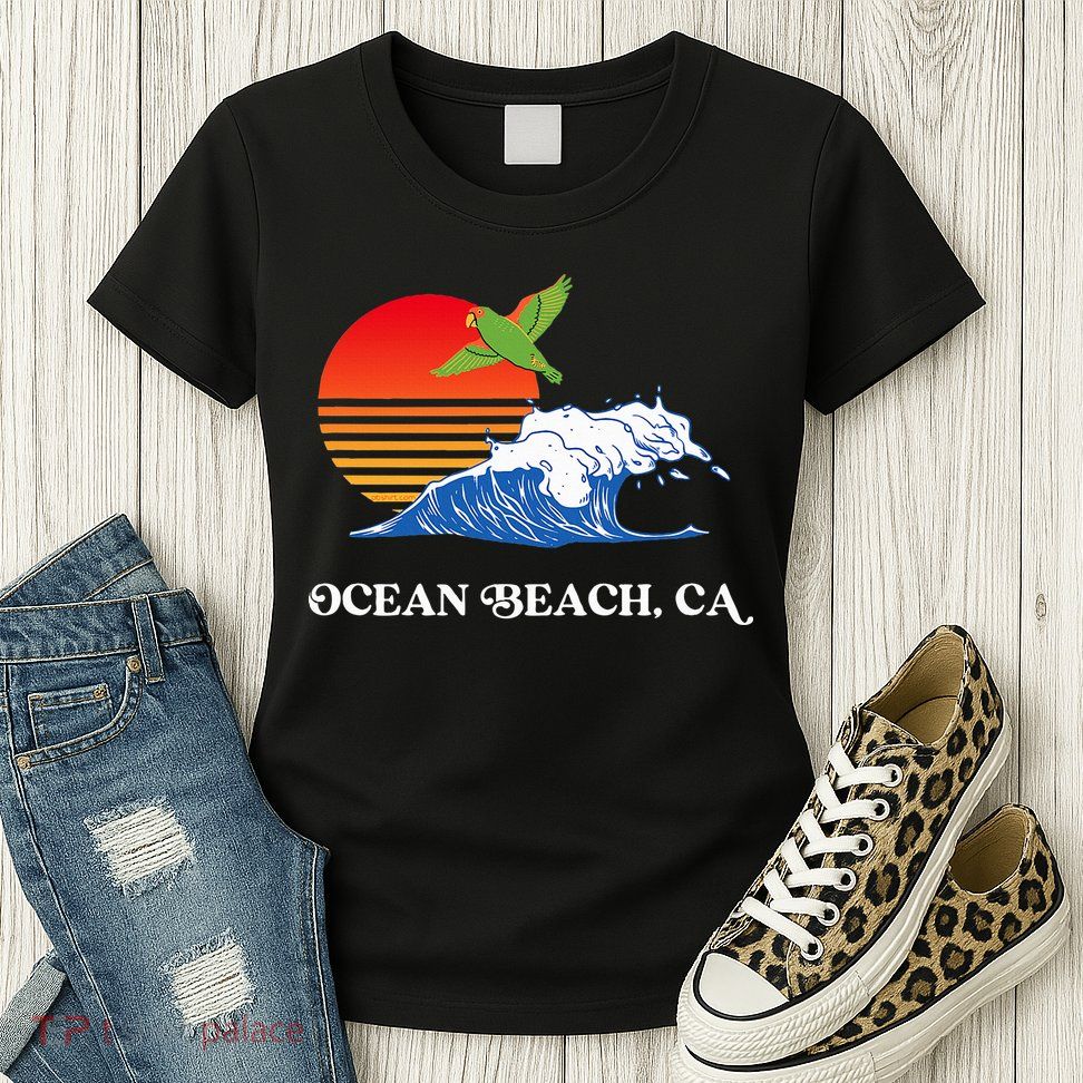 Ocean Beach San Diego California Sunset Ob Parrot Womens T-Shirt