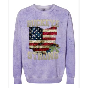 Ohio Buckeye Strong Ohio USA Flag Overlay Colorblast Crewneck Sweatshirt