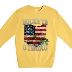 Ohio Buckeye Strong Ohio USA Flag Overlay Premium Crewneck Sweatshirt