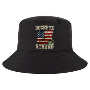 Ohio Buckeye Strong Ohio USA Flag Overlay Cool Comfort Performance Bucket Hat